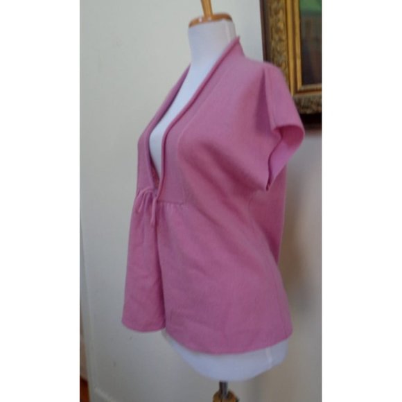 NWOT- CYNTHIA ROWLEY Pink 100% Cashmere Short Sleeve Tie-Front Cardigan -Size M - Picture 3 of 6